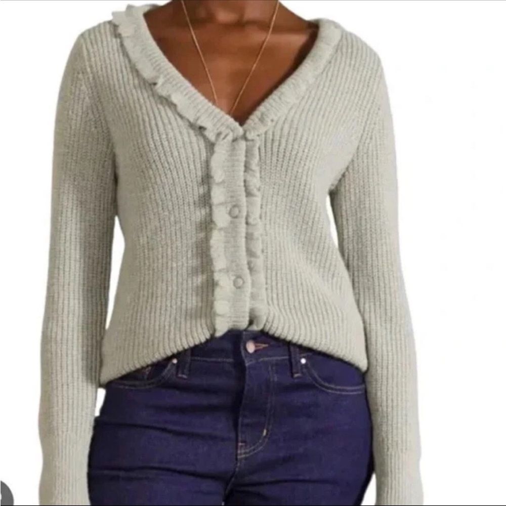 Boden Jessica Ruffle Wool Alpaca Blend  Cardigan Sweater Raincloud - 4